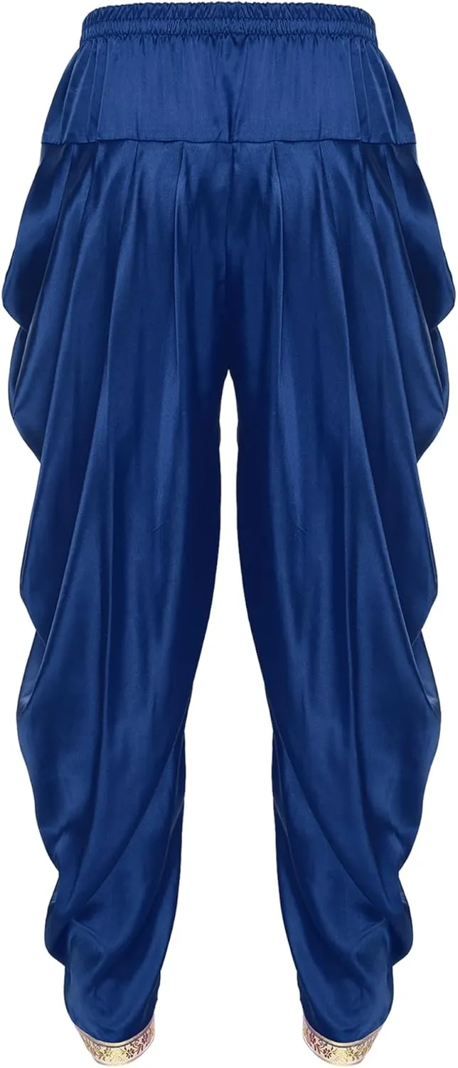 Hularka India Satin Dhoti for Men Elastic Waistband Ruffle Pants Draped Hippie Yoga Trousers Harem Baggy Pant