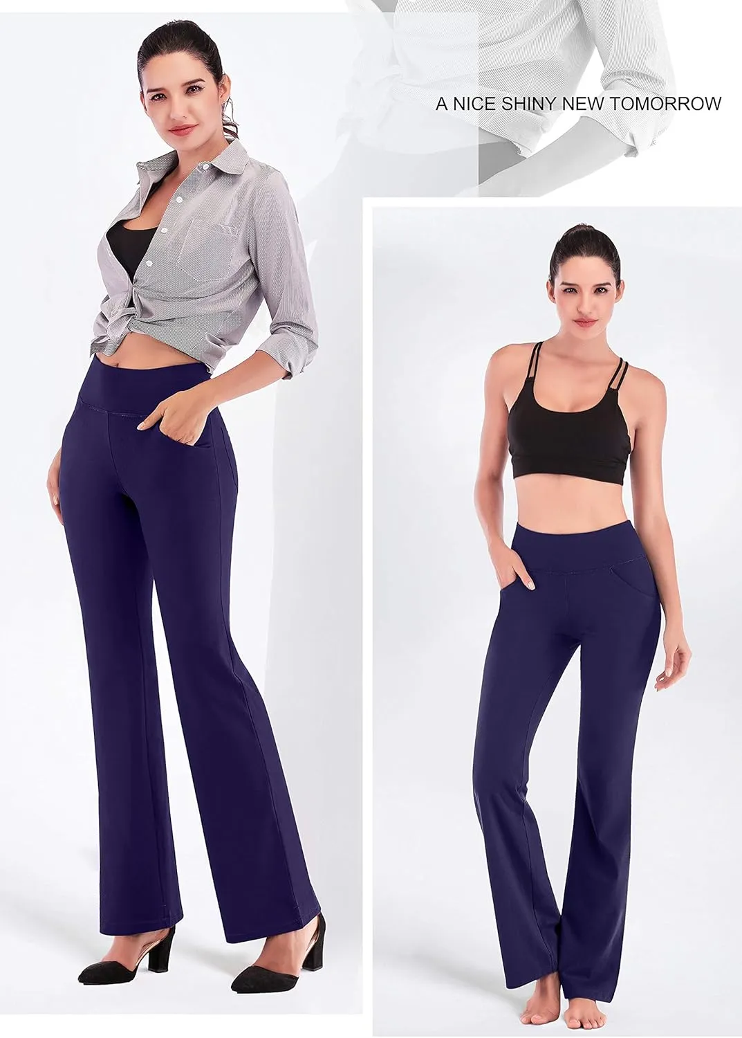 IUGA Bootcut Yoga Pants with Pockets for Women Wide Leg Pants High Waist Workout Pants Tummy Control Work Pants 4 Pockets