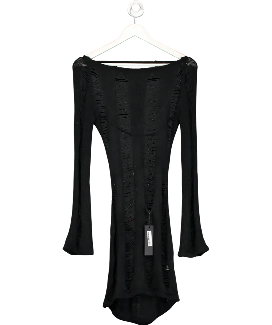 Jaded London Black Backless Long Sleeve Laddered Knit Dress UK S