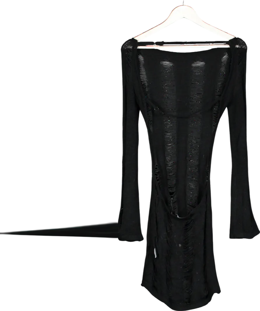 Jaded London Black Backless Long Sleeve Laddered Knit Dress UK S