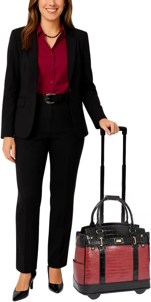 JKM & Company Rolling Laptop Bag for Women | Designer Wheeled Briefcase | Fits 13-17" Laptops | Office Travel Computer Case (Baton Rouge)