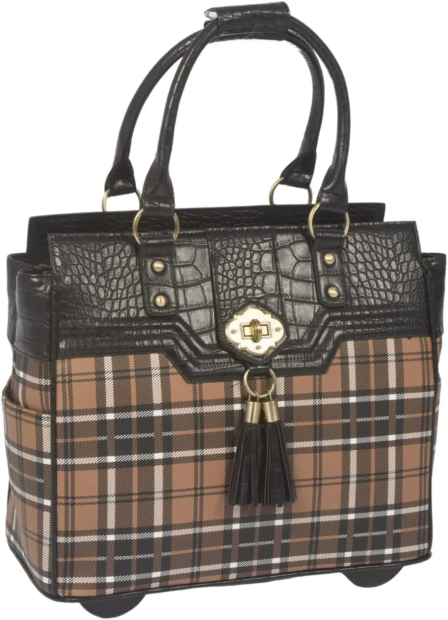 JKM and Company Computer iPad, Laptop Tablet Rolling Tote Bag Briefcase Carryall Bag (A Mad Plaid)