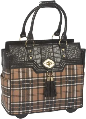JKM and Company Computer iPad, Laptop Tablet Rolling Tote Bag Briefcase Carryall Bag (A Mad Plaid)