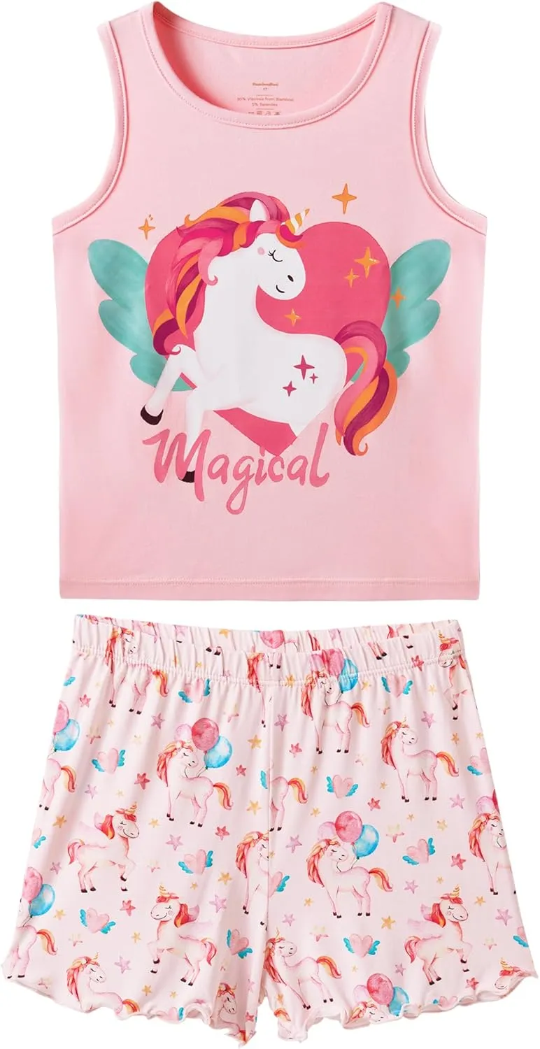 Kids Girls Pajamas Set Girl Sleeveless Tops Shorts Loungewear Summer Soft Loose Nightwear Viscose Bamboo