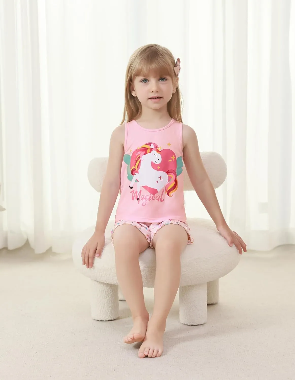 Kids Girls Pajamas Set Girl Sleeveless Tops Shorts Loungewear Summer Soft Loose Nightwear Viscose Bamboo