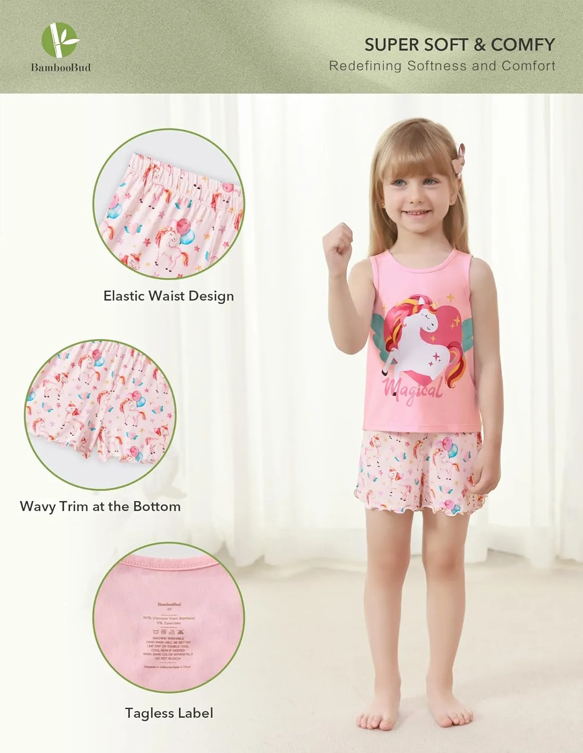 Kids Girls Pajamas Set Girl Sleeveless Tops Shorts Loungewear Summer Soft Loose Nightwear Viscose Bamboo