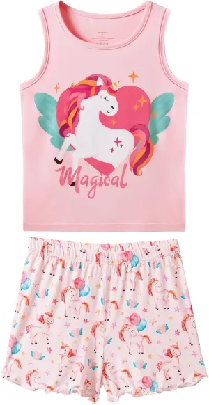 Kids Girls Pajamas Set Girl Sleeveless Tops Shorts Loungewear Summer Soft Loose Nightwear Viscose Bamboo