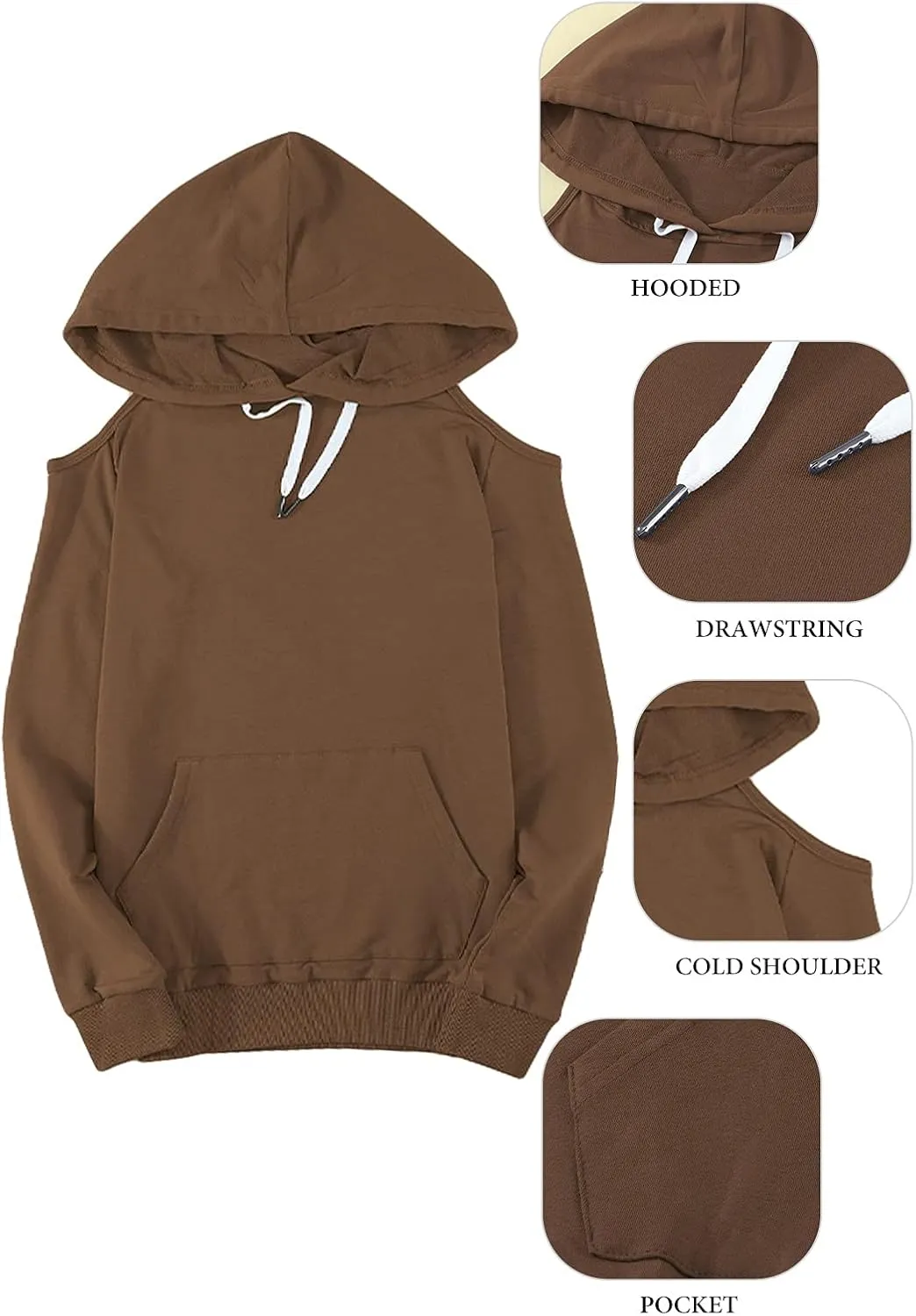 Kisscynest Womens Sweatshirts Cold Shoulder Hoodies Pullover Cut Out Tops Fall Fashion 2024 Y2k Clothes