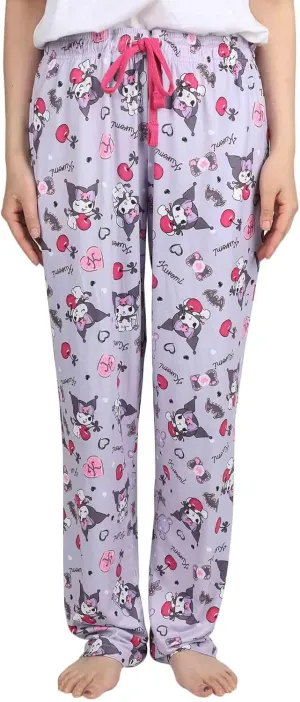 Kuromi Women's Punk Rabbit Allover Print Design Adult Lounge Pajama Pants For Men And Women