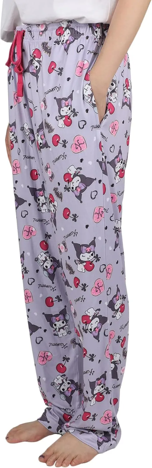 Kuromi Women's Punk Rabbit Allover Print Design Adult Lounge Pajama Pants For Men And Women