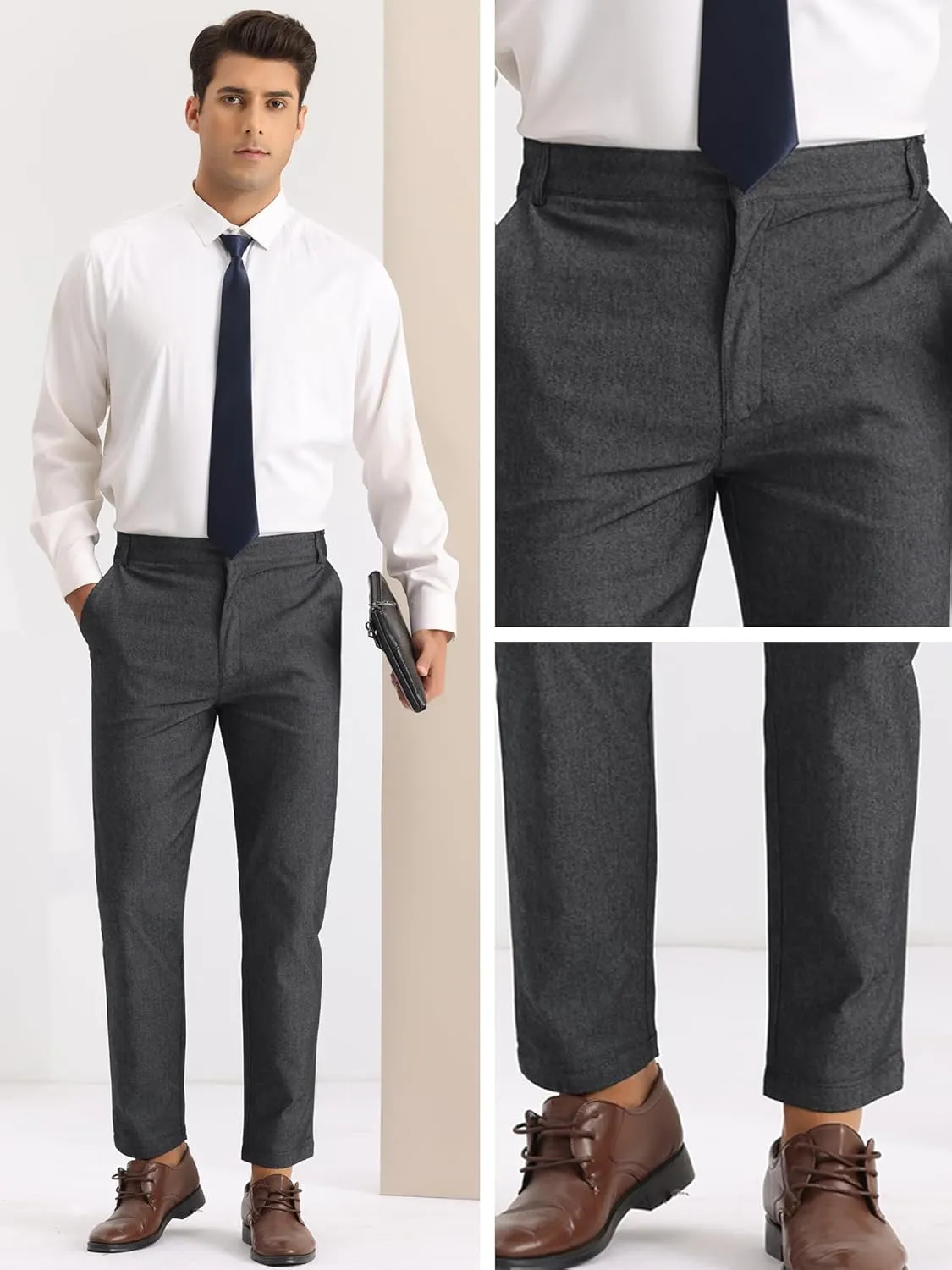 Lars Amadeus Dress Pants for Men's Slim Fit Flat Front Business Prom Skinny Tapered Chino Trousers