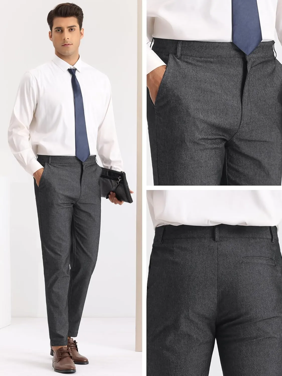 Lars Amadeus Dress Pants for Men's Slim Fit Flat Front Business Prom Skinny Tapered Chino Trousers