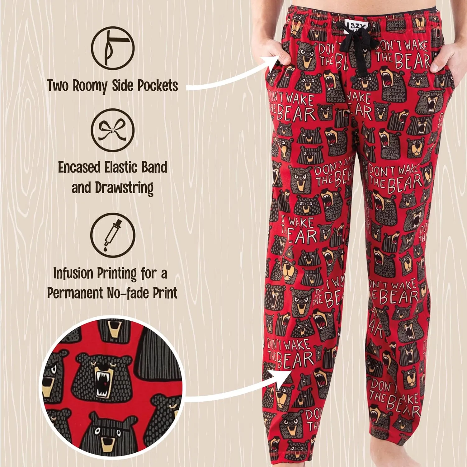 Lazy One Bear & Bigfoot Pajama Pants For Men, Men's Separate Bottoms, Lounge Pants, Funny, Humorous