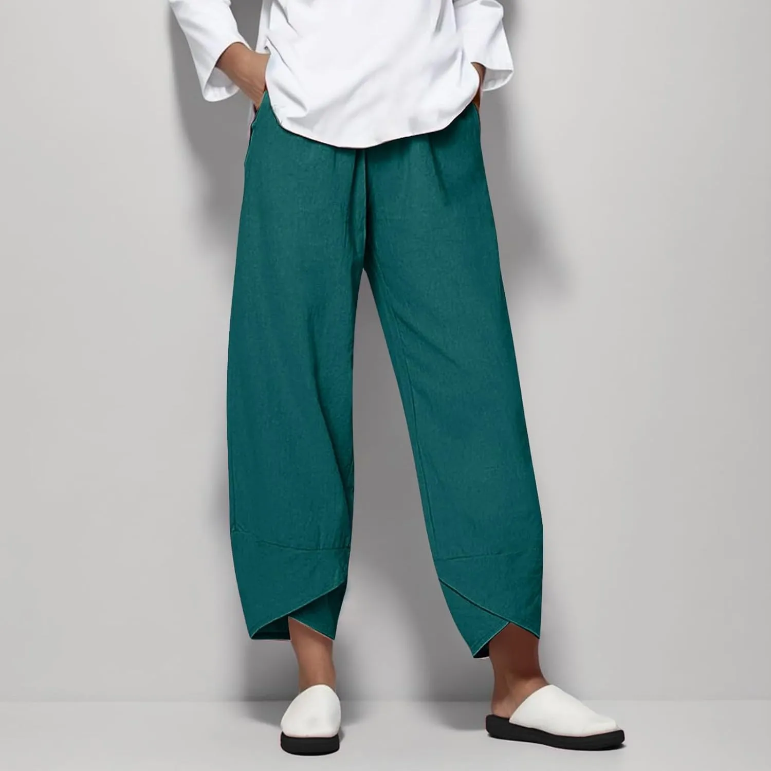 LCMTWX Capris for Women Pockets for Women Casual Stretch High Waisted Yoga Leggings Comfy Wide Leg Pants Womens Pull On