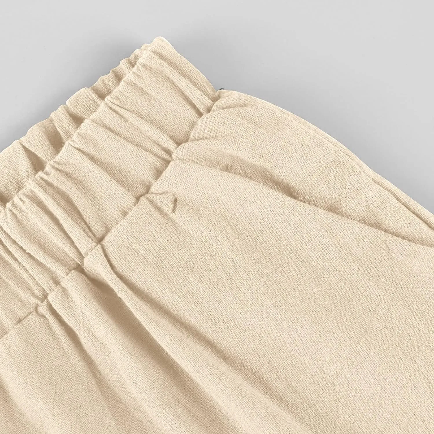 Linen Capri Pants for Women Summer Drawstring Elastic Waist Straight Wide Leg Cropped Trousers Beach Vacation Clothes