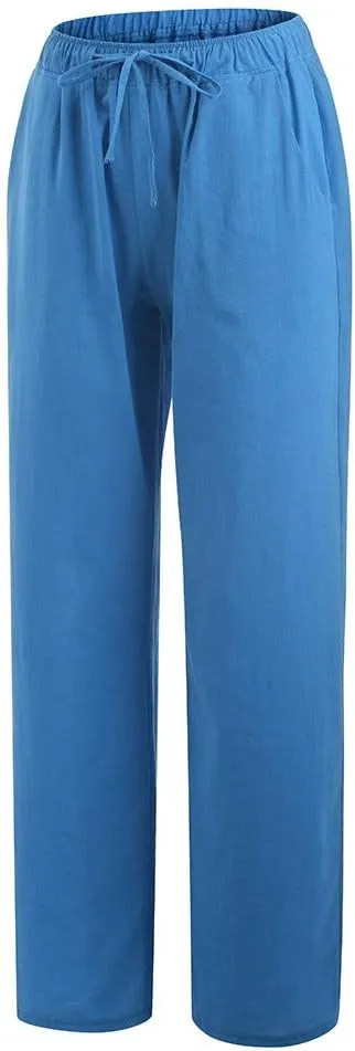 Linen Palazzo Pants for Women 2024 Casual Wide Leg Summer Lounge Pant Elastic Waist Drawstring Beach Vacation Trouser