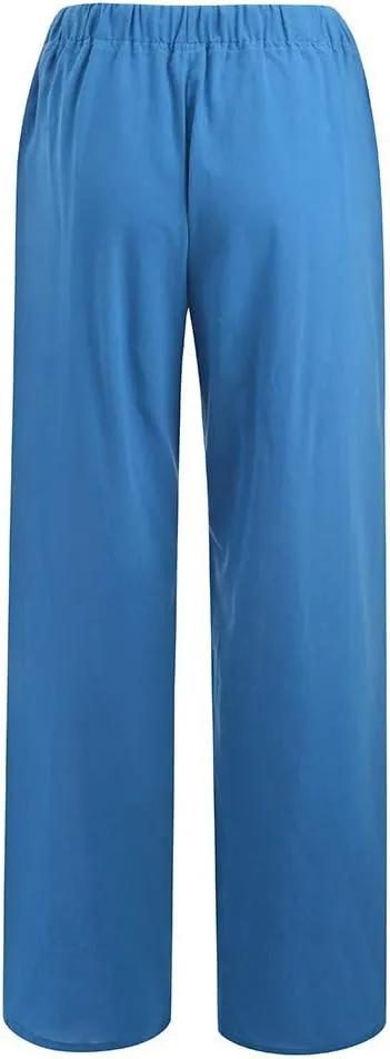 Linen Palazzo Pants for Women 2024 Casual Wide Leg Summer Lounge Pant Elastic Waist Drawstring Beach Vacation Trouser