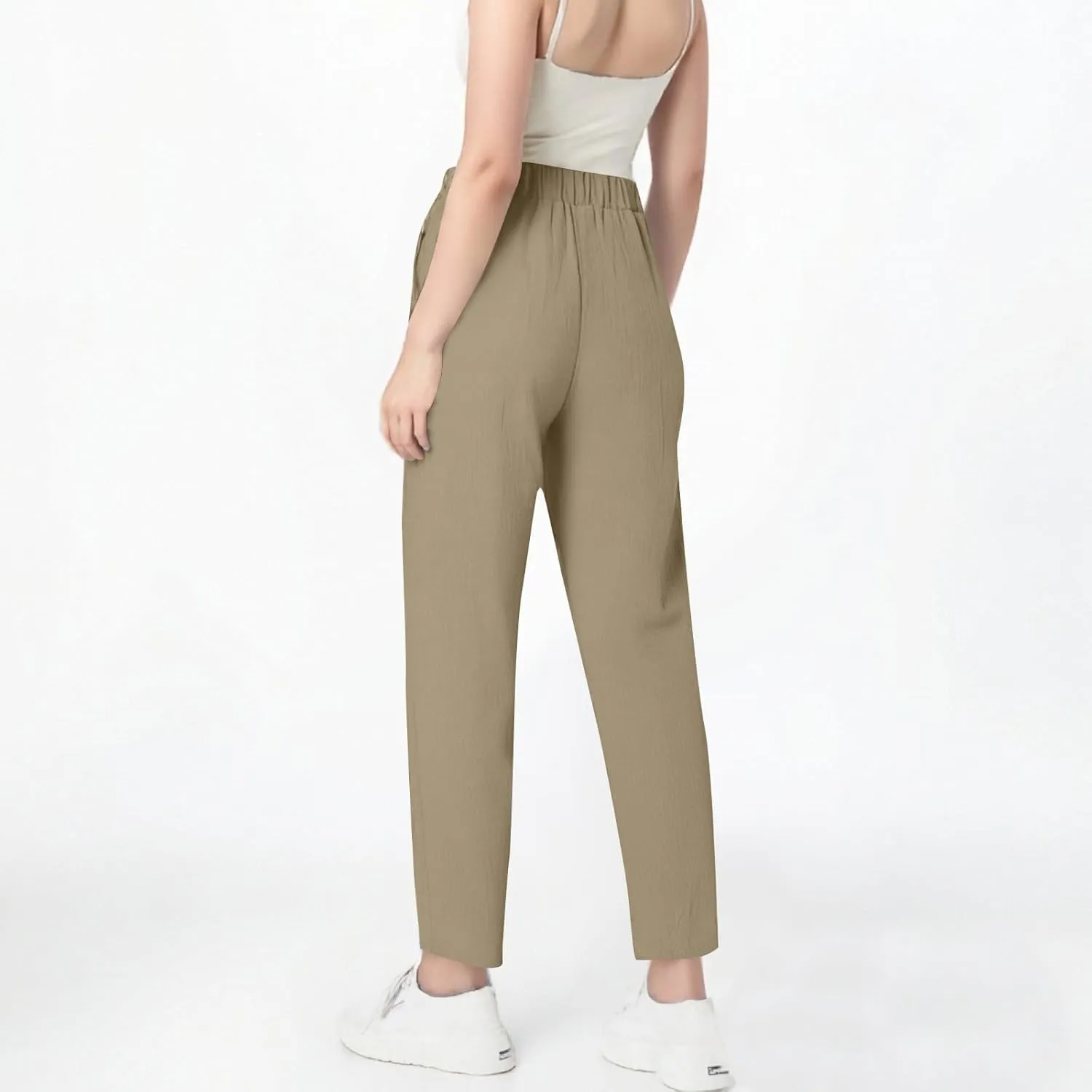 Linen Pants for Women 2025 Trendy High Waisted Wide Leg Trousers Striped Side Button Elastic Waist Summer Gauze Pants
