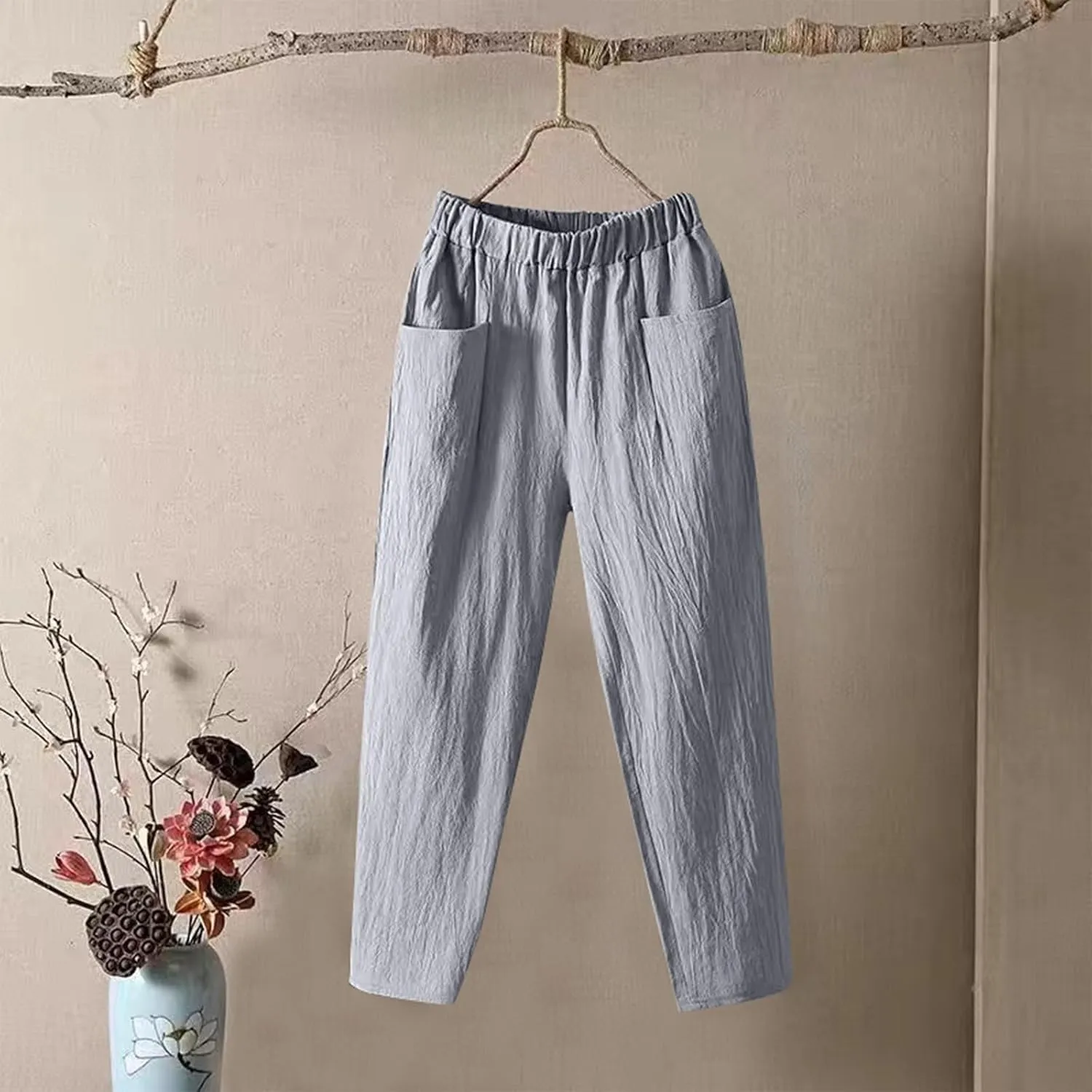 Linen Pants for Women, Clothes Casual Pants Linen Straight Leg Peasant Women
