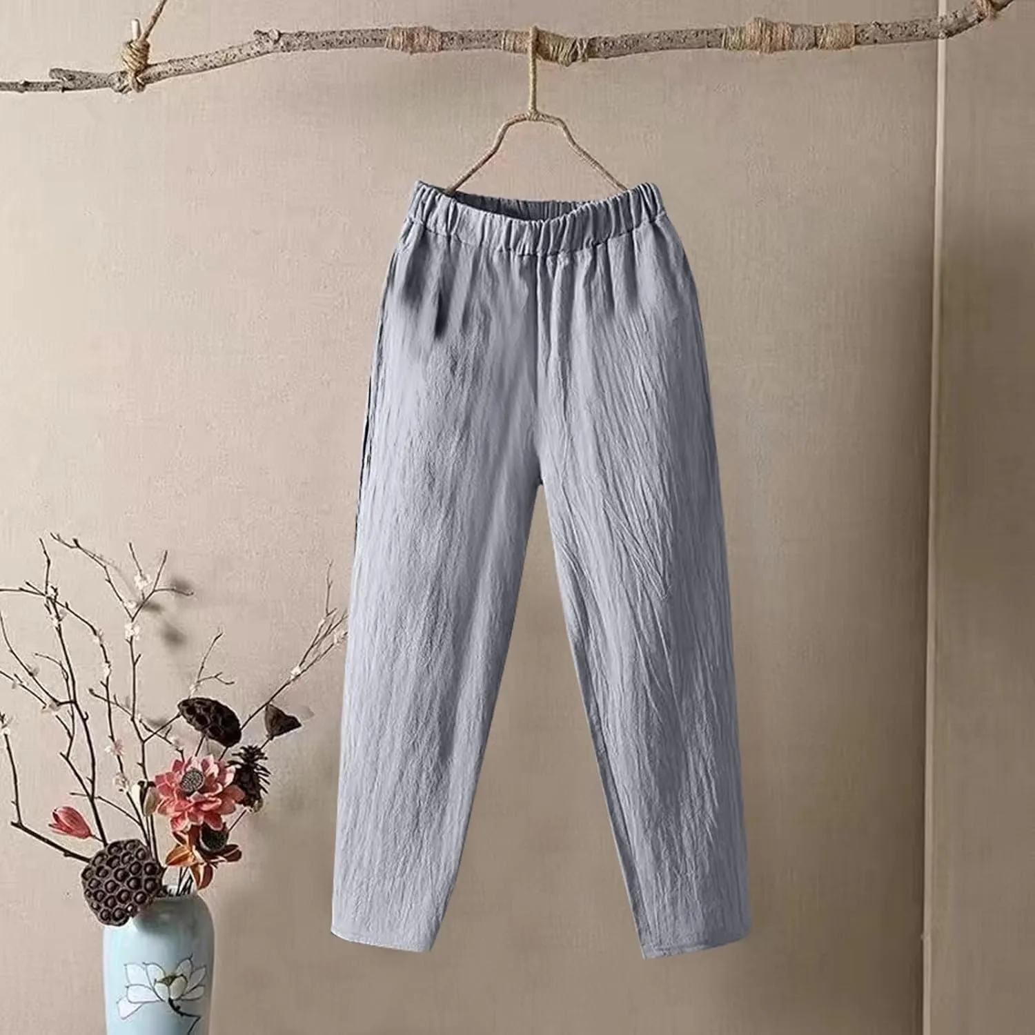 Linen Pants for Women, Clothes Casual Pants Linen Straight Leg Peasant Women