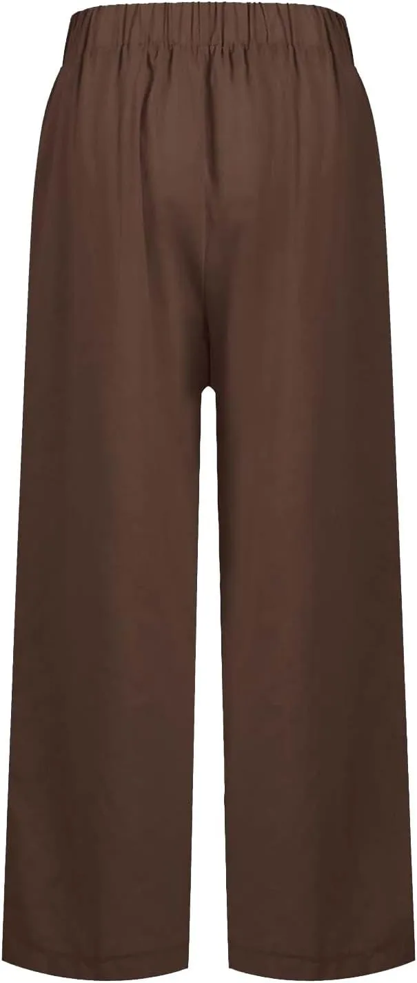 Linen Pants for Women Lightweight Casual Loose High Waist Straight Legs Trousers Summer Beach Yoga Pants with Pockets