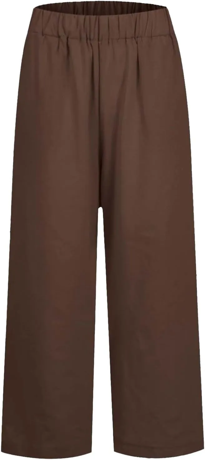 Linen Pants for Women Lightweight Casual Loose High Waist Straight Legs Trousers Summer Beach Yoga Pants with Pockets