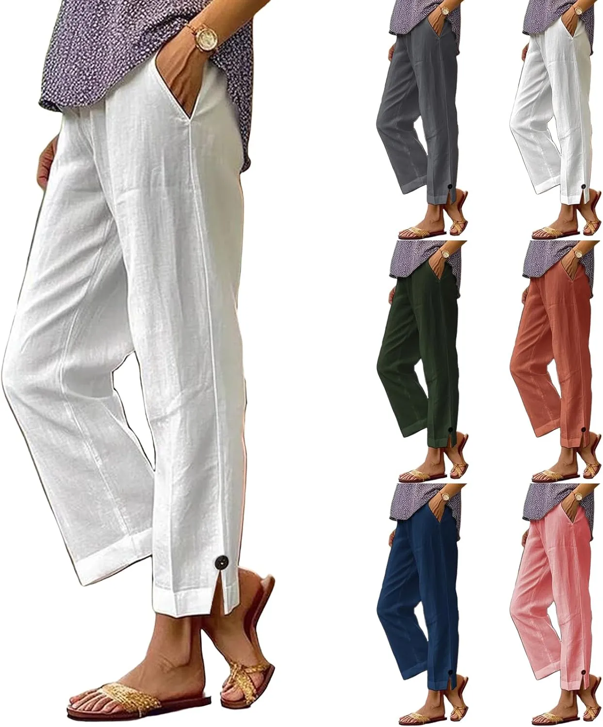 Linen Pants for Women Loose Wide Leg 2025 Summer Beach Loung Pants High Waist Vacation Trousers Outfits