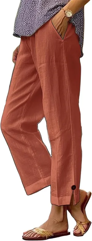 Linen Pants for Women Loose Wide Leg 2025 Summer Beach Loung Pants High Waist Vacation Trousers Outfits