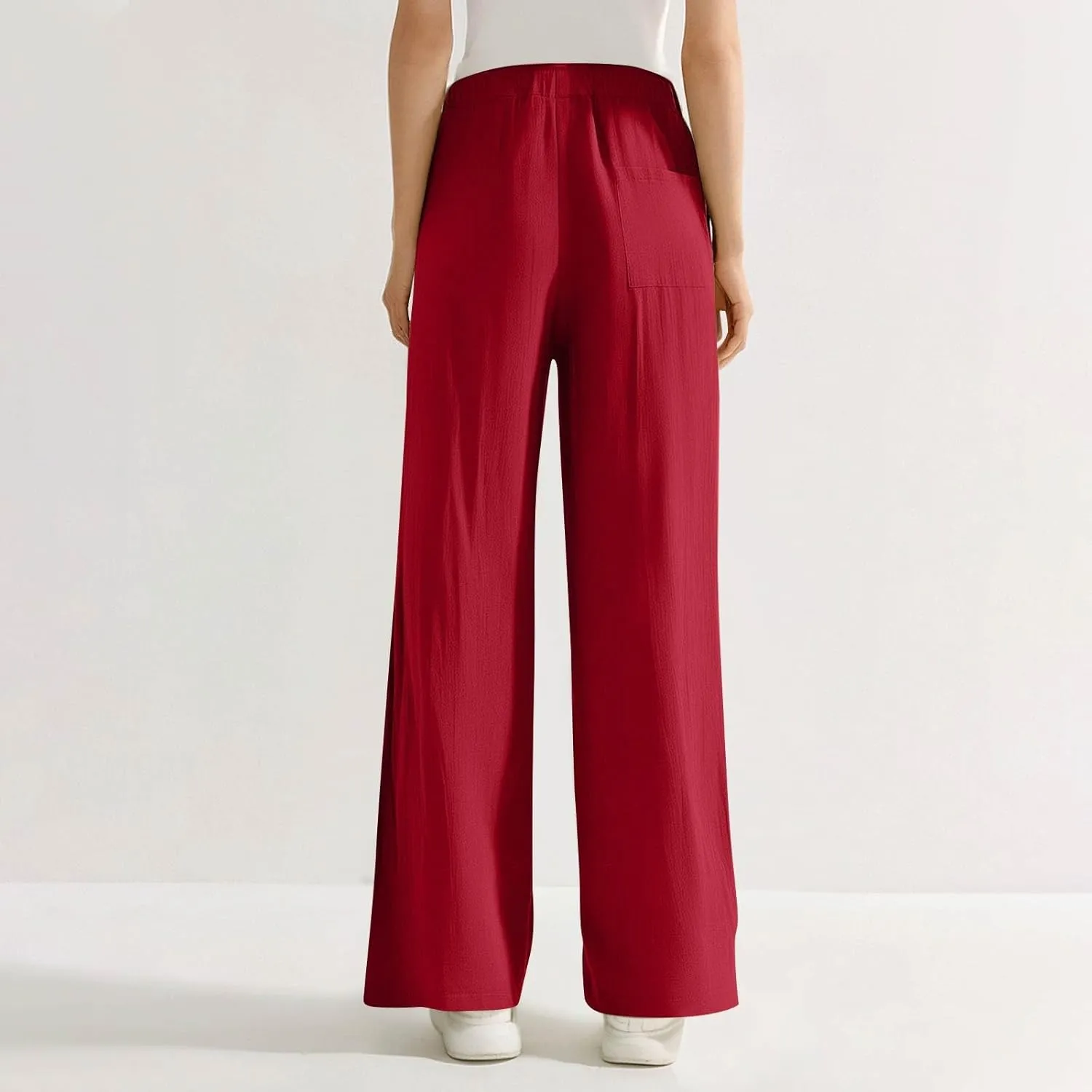 Linen Pants for Women Summer Beach Wide Leg Lounge Pant Elastic Drawstring Casual Trousers with Pockets