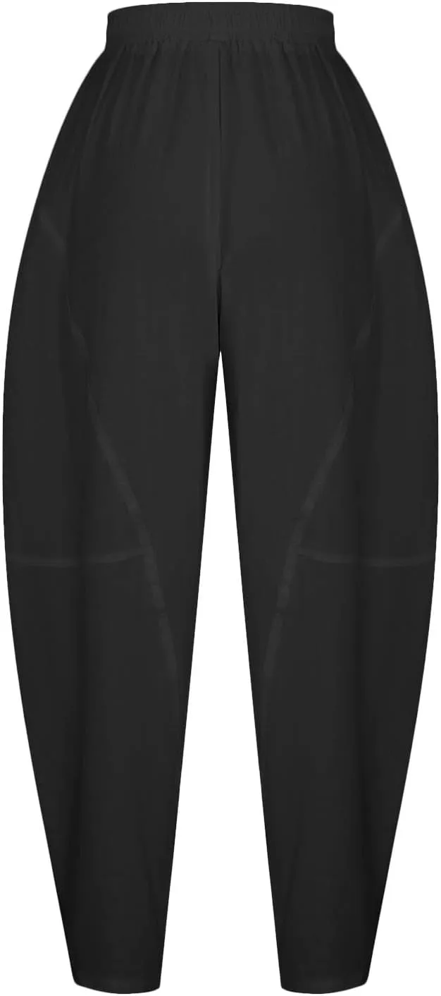 Linen Pants Women 2025 Summer Elastic High Waist Wide Leg Trousers Casual Loose Fit Harem Palazzo with Pockets