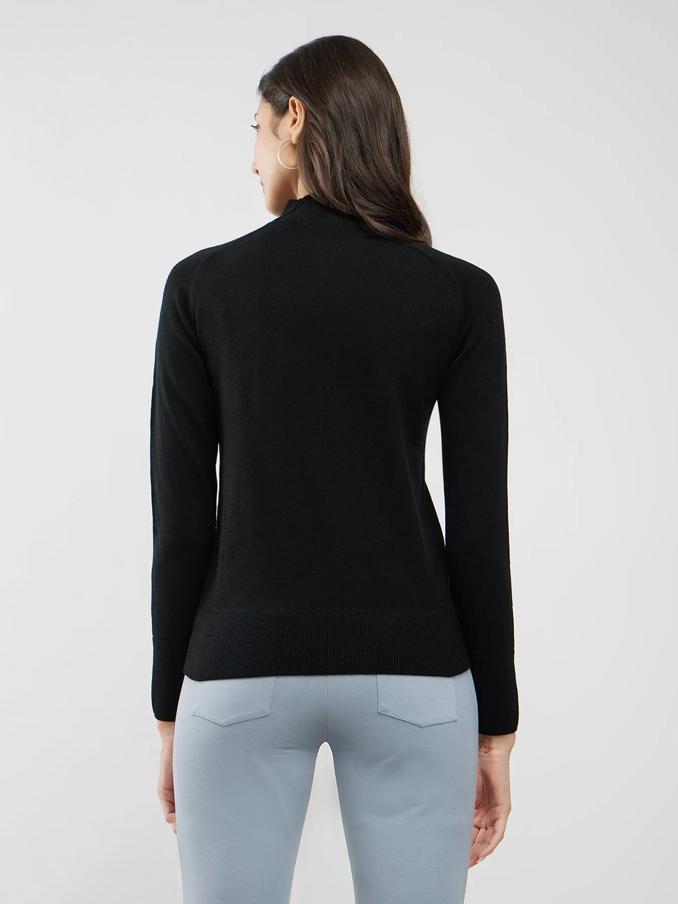 LivSoft Button Detail Crew Neck Sweater - Black