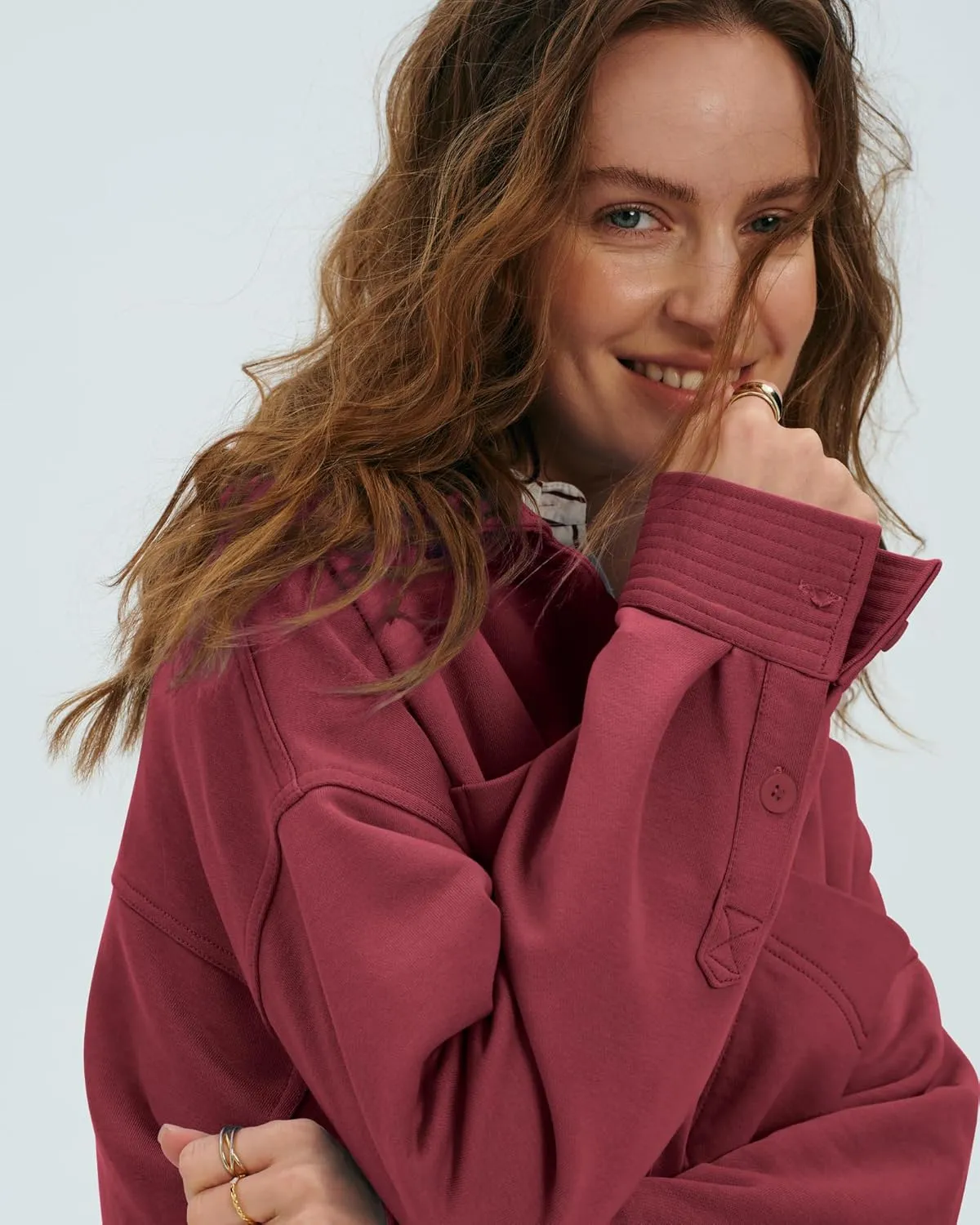 Locachy Women's Casual Oversized Polo Sweatshirt Lapel Long Sleeve Button Pullover Tops Fashion Outfits Clothes