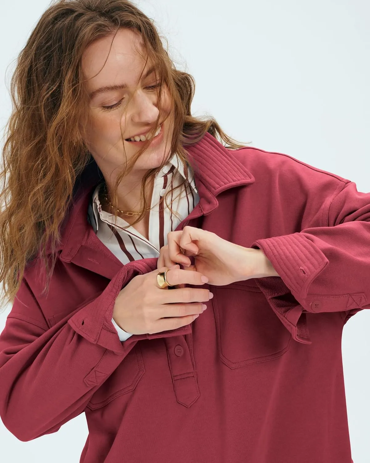 Locachy Women's Casual Oversized Polo Sweatshirt Lapel Long Sleeve Button Pullover Tops Fashion Outfits Clothes