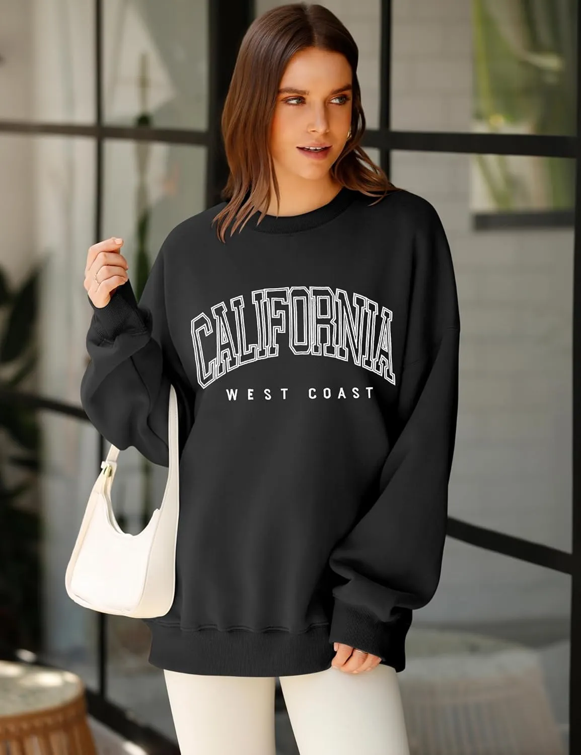 LOMON Oversized Sweatshirt for Women Crewneck Long Sleeve Casual Fleece Tops Graphic Hoodies Pullover Sweater