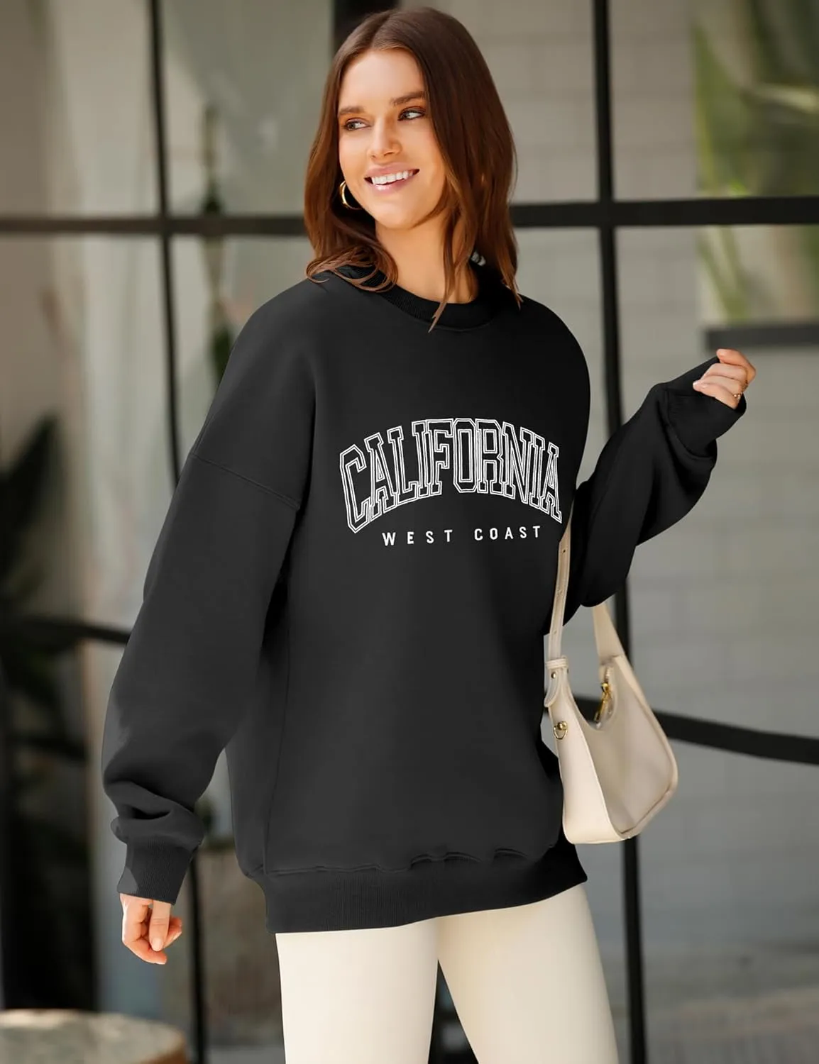 LOMON Oversized Sweatshirt for Women Crewneck Long Sleeve Casual Fleece Tops Graphic Hoodies Pullover Sweater