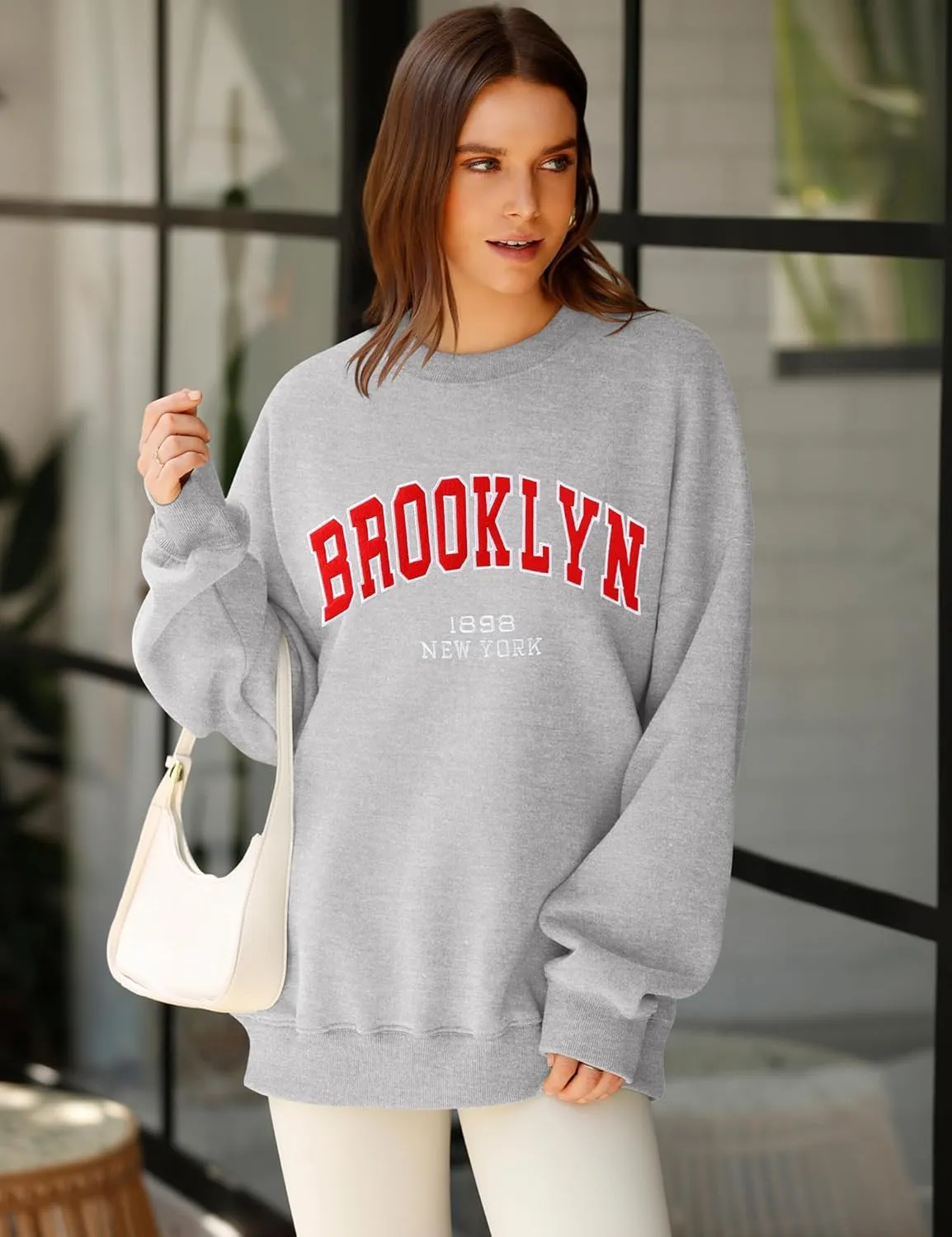 LOMON Oversized Sweatshirt for Women Crewneck Long Sleeve Casual Fleece Tops Graphic Hoodies Pullover Sweater