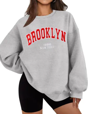 LOMON Oversized Sweatshirt for Women Crewneck Long Sleeve Casual Fleece Tops Graphic Hoodies Pullover Sweater
