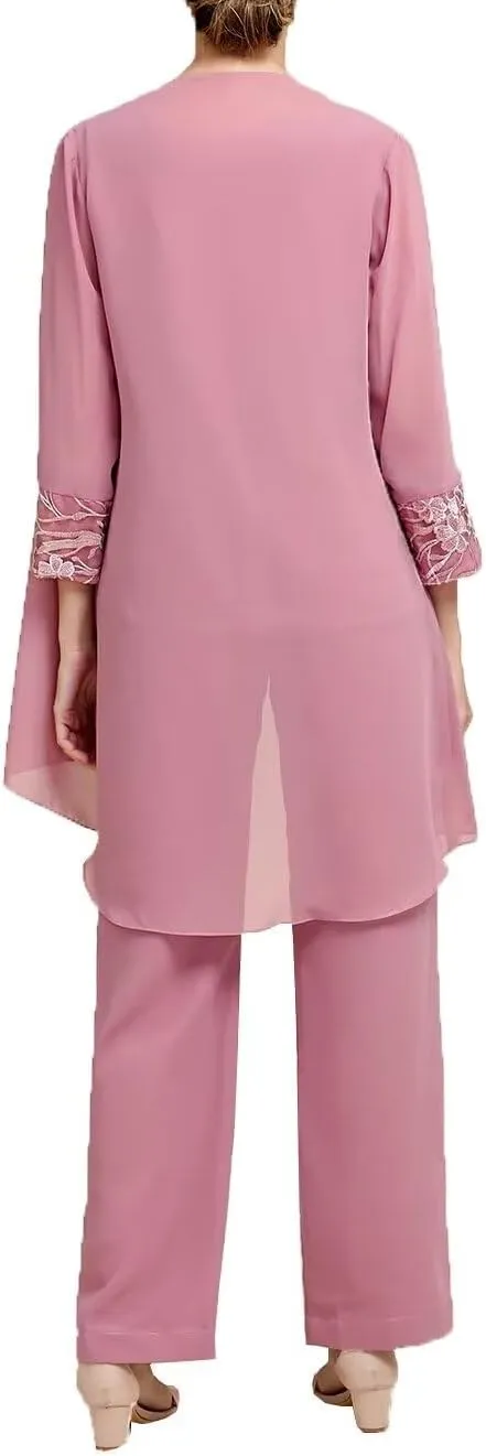 Long Sleeves 3 Pieces Mother of The Bride Pant Suits Sets Wedding Guest Lace with Jacket