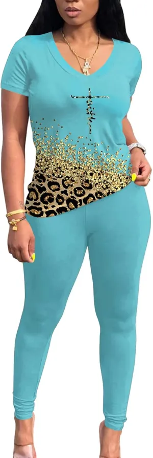 Lounge Sets for Women 2 Piece Summer Casual Jogger Workout Outfits Short Tops Long Pant Sweat suit leggings set