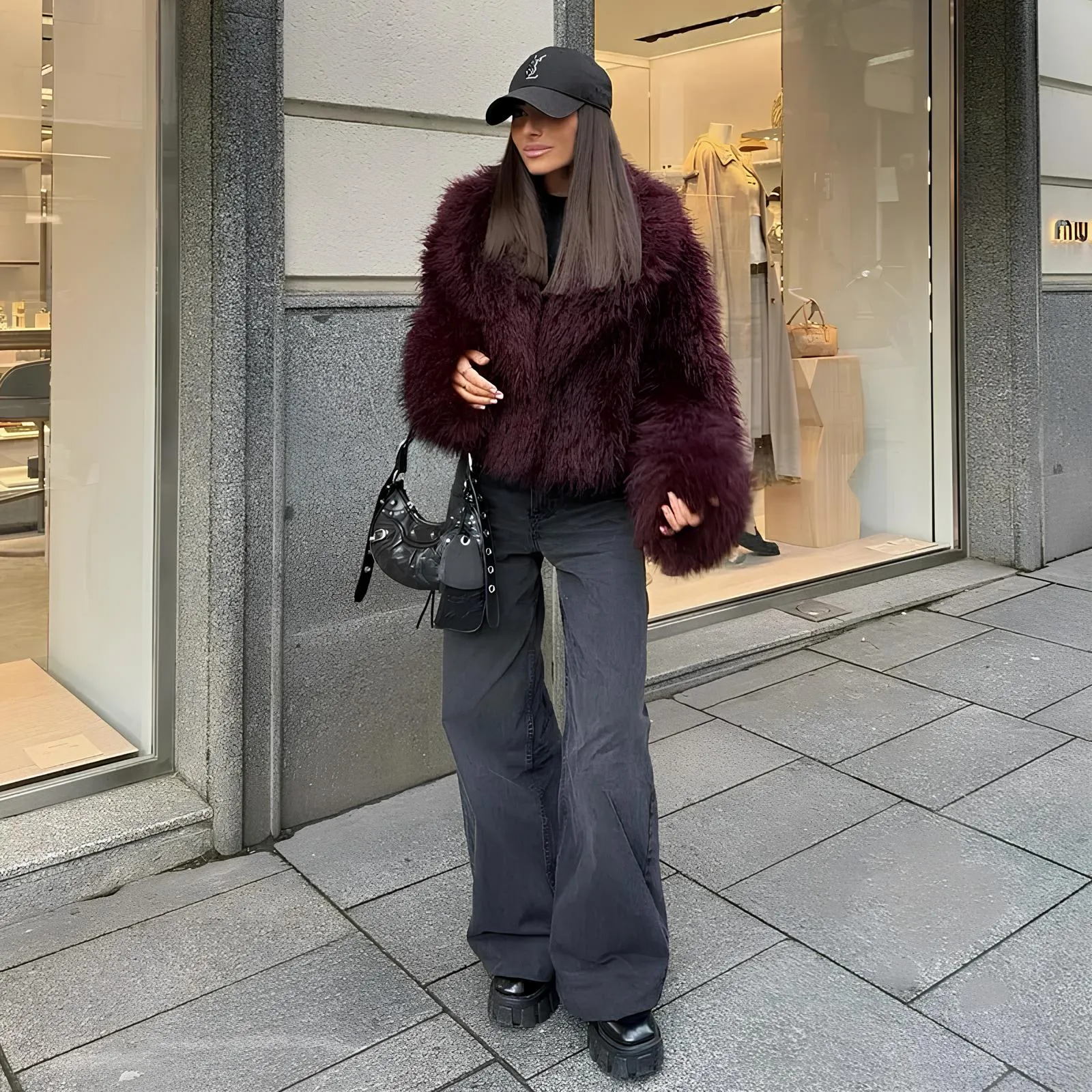 Luxury Burgundy Faux Fur Coat  The Ultimate Winter Statement Piece