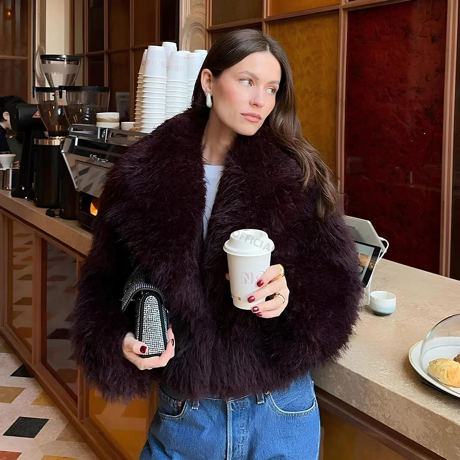 Luxury Burgundy Faux Fur Coat  The Ultimate Winter Statement Piece