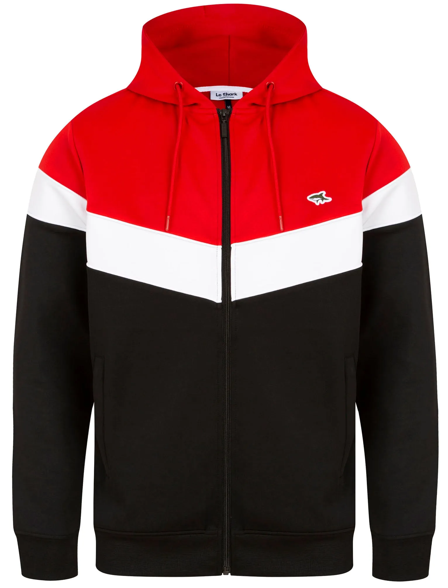 Lynch Colour Block Zip Through Hoodie In Jet Black / Red - Le Shark