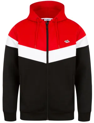 Lynch Colour Block Zip Through Hoodie In Jet Black / Red - Le Shark