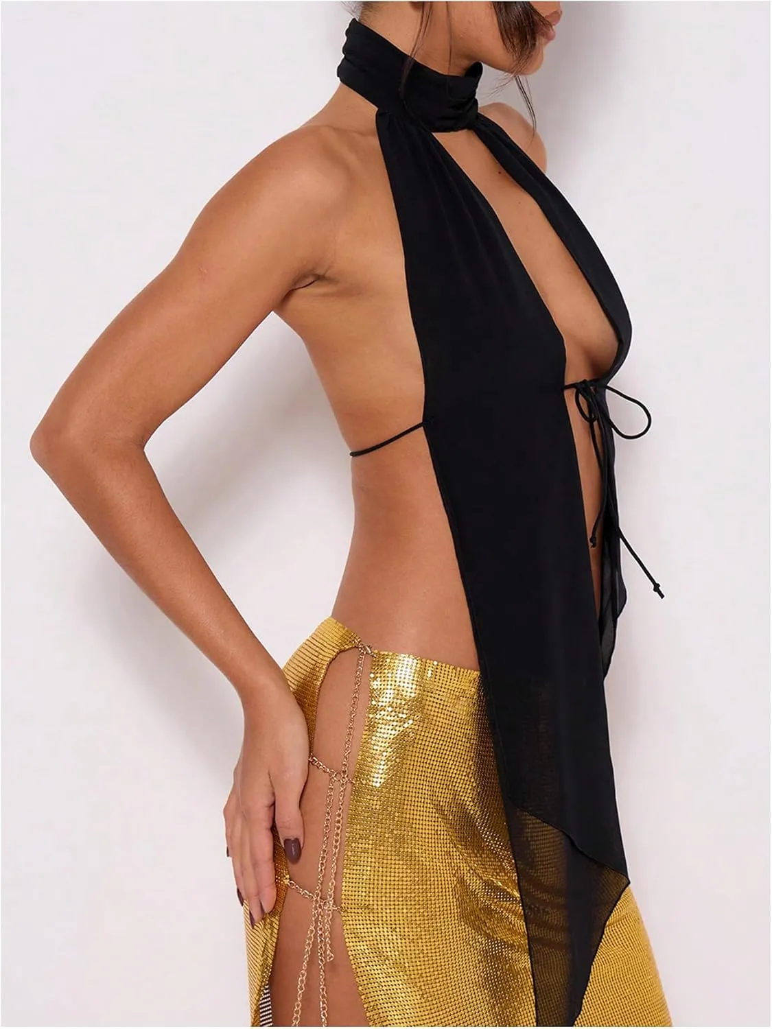 MakeMeChic Women's Cheetah Print Halter Top Y2K Tie Front Backless Club Going Out Tank Tops