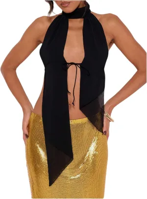 MakeMeChic Women's Cheetah Print Halter Top Y2K Tie Front Backless Club Going Out Tank Tops