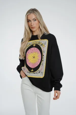 Melanie Print Front Sweatshirt In Black