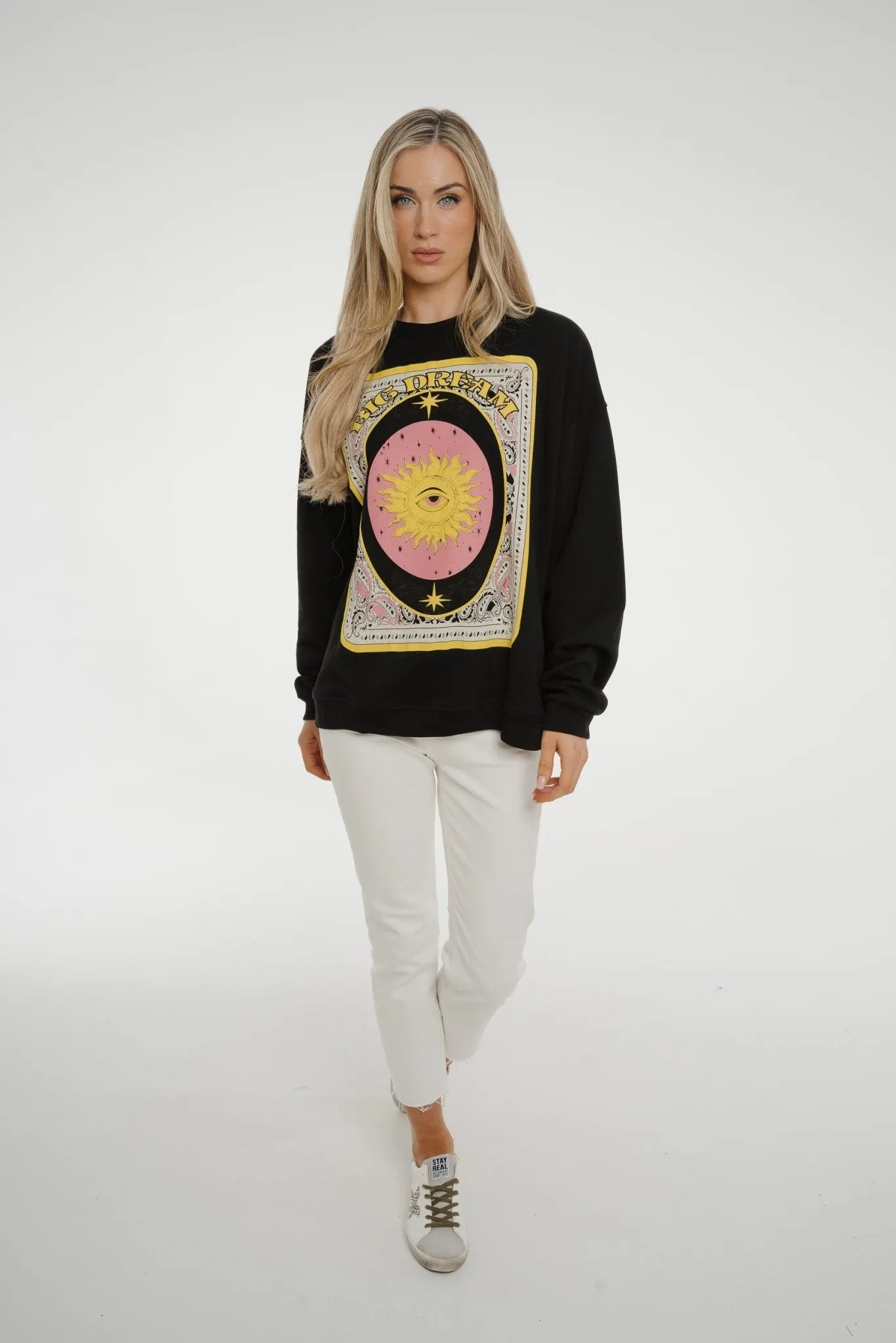 Melanie Print Front Sweatshirt In Black