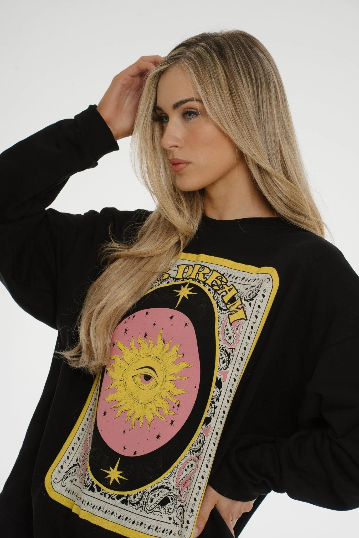 Melanie Print Front Sweatshirt In Black