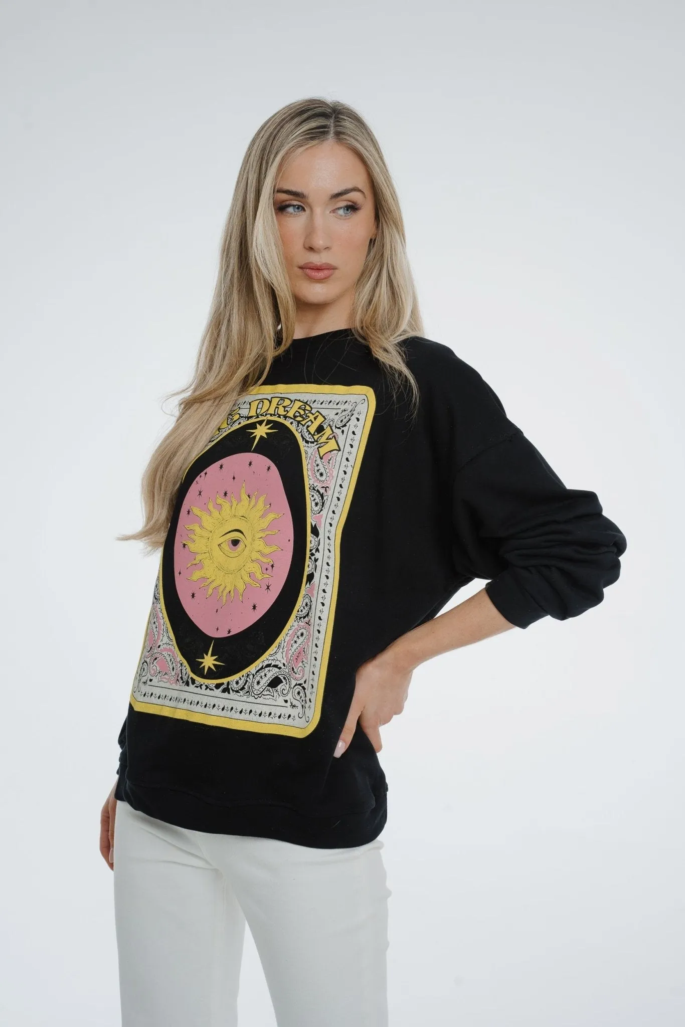 Melanie Print Front Sweatshirt In Black