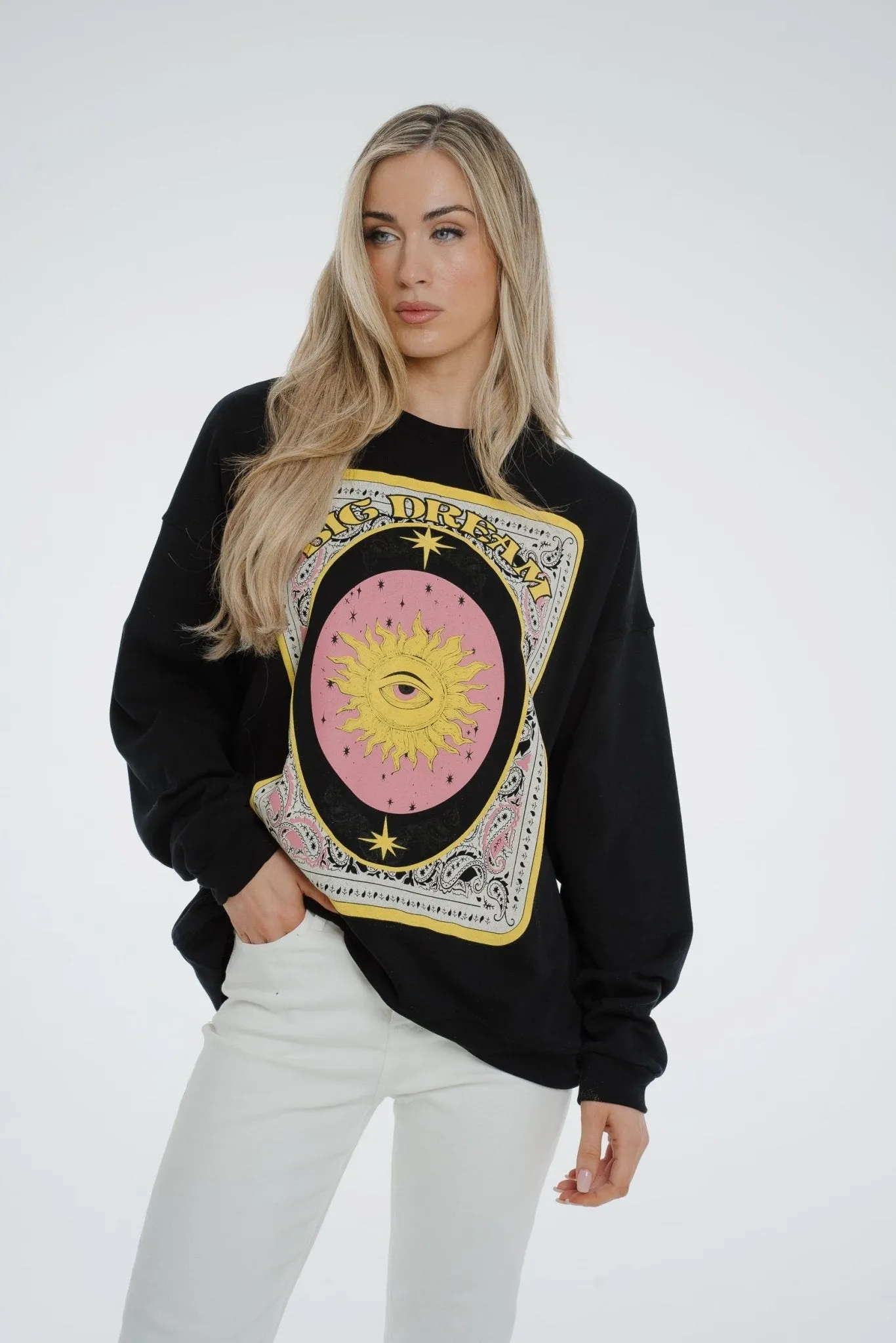 Melanie Print Front Sweatshirt In Black